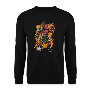Minotaurus I Fabelwesen altes Griechenland Motiv - Unisex Pullover - Schwarz - Vorne - Alina (178cm) & Michal (187cm)