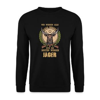 Rotwild I Hirsch Geweih Jägerin Jagd Motiv für - Unisex Pullover - Schwarz - Vorne - Alina (178cm) & Michal (187cm)