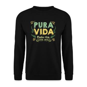 Pura Vida I Costa Rica Motiv für Ticos Kreolen - Unisex Pullover - Schwarz - Vorne - Alina (178cm) & Michal (187cm)