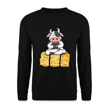 Cadeau de vache Femmes Vaches Méditez Yoga - Sweat-shirt Unisexe - noir - Devant - Alina (178cm) & Michal (187cm)