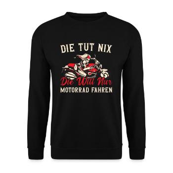 Die Tut Nix Die Will Nur Motorrad Fahren Moped - Unisex Pullover - Schwarz - Vorne - Alina (178cm) & Michal (187cm)
