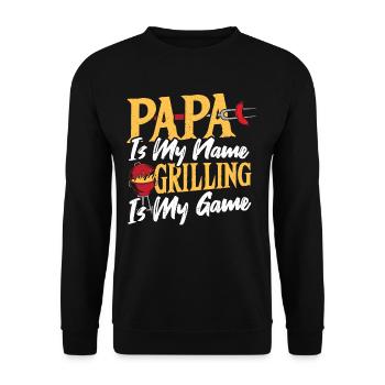 Grillen Grill BBQ Fleisch Steak Grillsaison Barbec - Unisex Pullover - Schwarz - Vorne - Alina (178cm) & Michal (187cm)