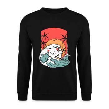 Cat Surfer Palm Vacation Island Summer Hawaii - Unisex Sweatshirt - black - Front - Alina (178cm) & Michal (187cm)