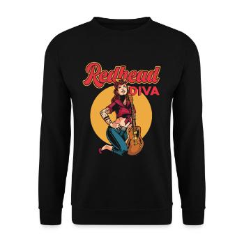 Redhead Diva Bass Guitar Player Ginger Girl Inked - Unisex Sweatshirt - black - Front - Alina (178cm) & Michal (187cm)