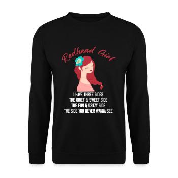 Redhead Girl Three Sides Ginger Red Orange Irish - Unisex Sweatshirt - black - Front - Alina (178cm) & Michal (187cm)