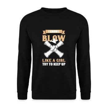 I Know I Blow Like A Girl Duck Hunting Duck Call - Unisex Sweatshirt - black - Front - Alina (178cm) & Michal (187cm)