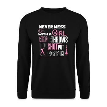 Shot Put I Athletics Discus Thrower Motif - Unisex Sweatshirt - black - Front - Alina (178cm) & Michal (187cm)