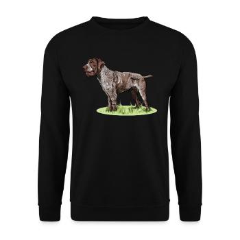 Deutsch Drahthaar I Jagdhund Vorstehhund Geschenk - Unisex Pullover - Schwarz - Vorne - Alina (178cm) & Michal (187cm)