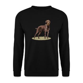 Deutsch Drahthaar I Jagdhund Vorstehhund Geschenk - Unisex Pullover - Schwarz - Vorne - Alina (178cm) & Michal (187cm)