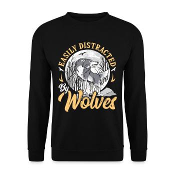 Easily Distracted By Wolves Wolf - Unisex Pullover - Schwarz - Vorne - Alina (178cm) & Michal (187cm)