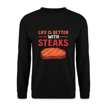 Grillen Grill BBQ Griller Grillsaison Fleisch Gril - Unisex Pullover - Schwarz - Vorne - Alina (178cm) & Michal (187cm)