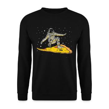 Pizza Astronaut Fast Food Lover - Unisex Pullover - Schwarz - Vorne - Alina (178cm) & Michal (187cm)