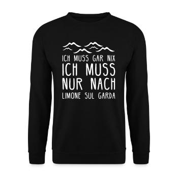 Limone am Gardasee I Motiv für Italien Urlaub - Unisex Pullover - Schwarz - Vorne - Alina (178cm) & Michal (187cm)