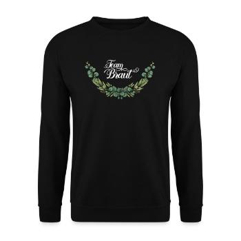 Team Braut I Blumenkranz Hochzeit Boho Stil - Unisex Pullover - Schwarz - Vorne - Alina (178cm) & Michal (187cm)