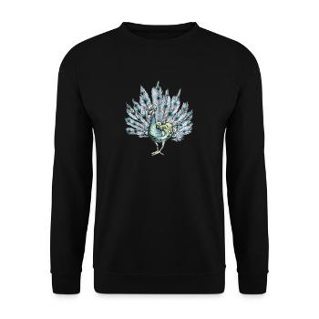 Pfau I Pfauenauge Peacock Motiv mit Pfauenfeder - Unisex Pullover - Schwarz - Vorne - Alina (178cm) & Michal (187cm)
