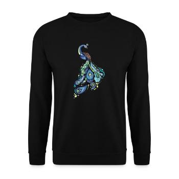 Pfau I Pfauenauge Peacock Motiv mit Pfauenfeder - Unisex Pullover - Schwarz - Vorne - Alina (178cm) & Michal (187cm)