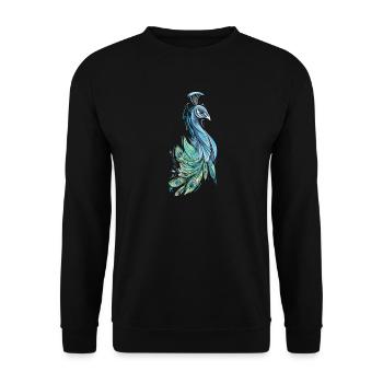 Pfau I Pfauenauge Peacock Motiv mit Pfauenfeder - Unisex Pullover - Schwarz - Vorne - Alina (178cm) & Michal (187cm)