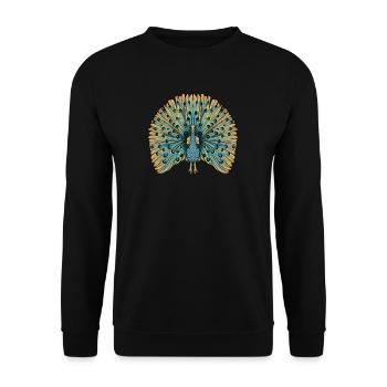Pfau I Pfauenauge Peacock Motiv mit Pfauenfeder - Unisex Pullover - Schwarz - Vorne - Alina (178cm) & Michal (187cm)
