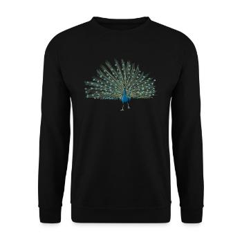 Pfau I Pfauenauge Peacock Motiv mit Pfauenfeder - Unisex Pullover - Schwarz - Vorne - Alina (178cm) & Michal (187cm)