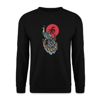 Pfau I Pfauenauge Peacock Motiv mit Pfauenfeder - Unisex Pullover - Schwarz - Vorne - Alina (178cm) & Michal (187cm)