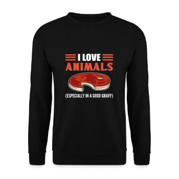 Grillen Grill BBQ Barbecue Grillkönig Griller Gril - Unisex Pullover - Schwarz - Vorne - Alina (178cm) & Michal (187cm)