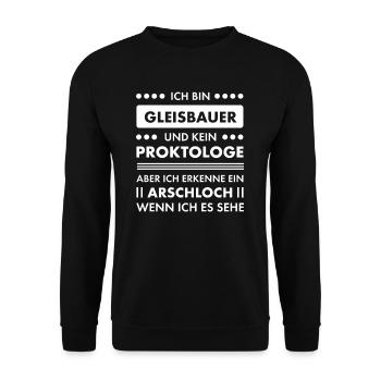 Gleisbauer I Gleise Bahn Spruch Motiv für - Unisex Pullover - Schwarz - Vorne - Alina (178cm) & Michal (187cm)