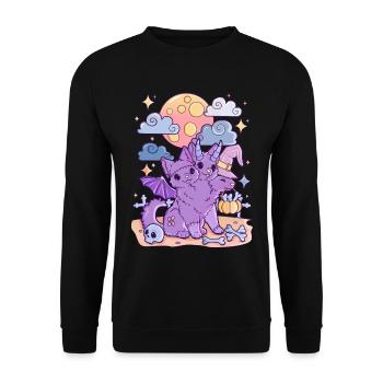 Kawaii Creepy Katze Horror Halloween Pastel Goth - Unisex Pullover - Schwarz - Vorne - Alina (178cm) & Michal (187cm)