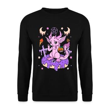 Creepy Kawaii Geschenk Gruselig Halloween Pastel - Unisex Pullover - Schwarz - Vorne - Alina (178cm) & Michal (187cm)