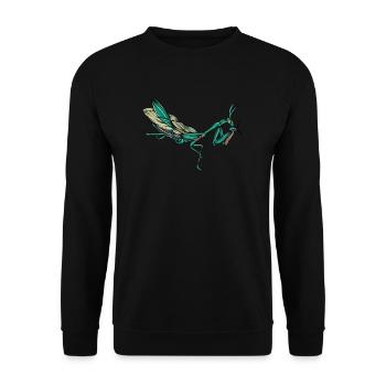 Gottesanbeterin I Fangschrecke Mantis Insekt Motiv - Unisex Pullover - Schwarz - Vorne - Alina (178cm) & Michal (187cm)