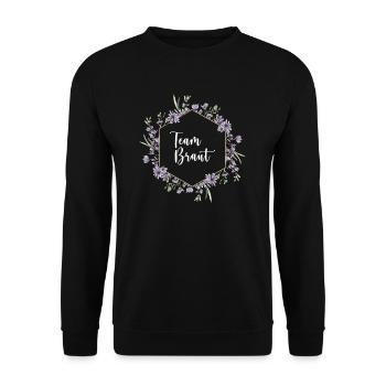 Lavendel I Team Braut Blumenkranz Hochzeit Boho - Unisex Pullover - Schwarz - Vorne - Alina (178cm) & Michal (187cm)