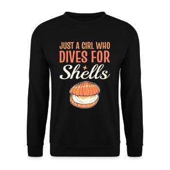 Just A Girl Who Dives For Shells Scalloping - Unisex Pullover - Schwarz - Vorne - Alina (178cm) & Michal (187cm)
