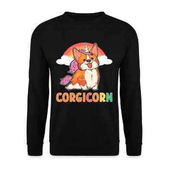 Corgicorn Welsh Corgi Licorne Chien - Sweat-shirt Unisexe - noir - Devant - Alina (178cm) & Michal (187cm)