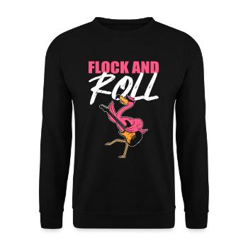 Flock n Roll Flamingo Rock and Roll - Unisex Pullover - Schwarz - Vorne - Alina (178cm) & Michal (187cm)