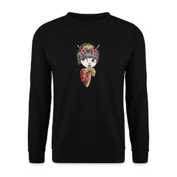 Geisha I Japan Mädchen Anime Motiv für Japanische - Unisex Pullover - Schwarz - Vorne - Alina (178cm) & Michal (187cm)