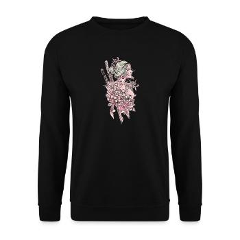 Geisha I Japan Mädchen Anime Motiv für Japanische - Unisex Pullover - Schwarz - Vorne - Alina (178cm) & Michal (187cm)