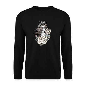 Geisha I Japan Mädchen Anime Motiv für Japanische - Unisex Pullover - Schwarz - Vorne - Alina (178cm) & Michal (187cm)