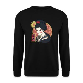 Geisha I Japan Mädchen Anime Motiv für Japanische - Unisex Pullover - Schwarz - Vorne - Alina (178cm) & Michal (187cm)