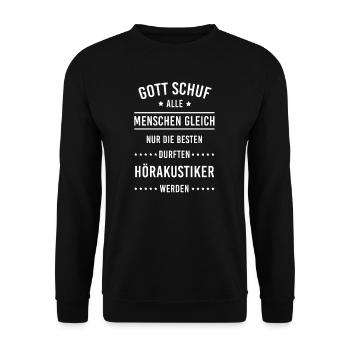 Hörakustiker I Akustiker Motiv für - Unisex Pullover - Schwarz - Vorne - Alina (178cm) & Michal (187cm)