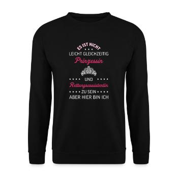 Prinzessin und Rettungsassistentin I Motiv für - Unisex Pullover - Schwarz - Vorne - Alina (178cm) & Michal (187cm)