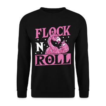 Flock n Roll Flamingo Rock and Roll - Unisex Pullover - Schwarz - Vorne - Alina (178cm) & Michal (187cm)