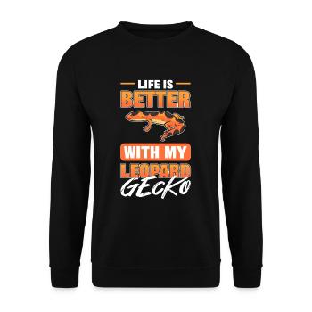 La vie est meilleure avec mon léopard Gecko Lizard - Sweat-shirt Unisexe - noir - Devant - Alina (178cm) & Michal (187cm)