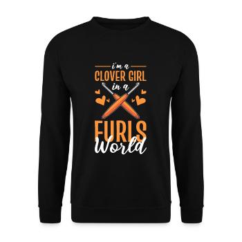 I’m a Clover Girl in a Furls World Crocheting - Unisex Pullover - Schwarz - Vorne - Alina (178cm) & Michal (187cm)