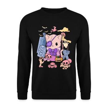 Pastel Goth Katze Creepy Gruselig Kawaii Horror - Unisex Pullover - Schwarz - Vorne - Alina (178cm) & Michal (187cm)
