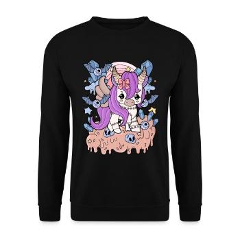 Creepy Kawaii Einhorn Pastel Goth Gruselig Horror - Unisex Pullover - Schwarz - Vorne - Alina (178cm) & Michal (187cm)