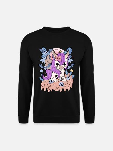 Creepy Kawaii Einhorn Pastel Goth Gruselig Horror - Unisex Pullover - Schwarz