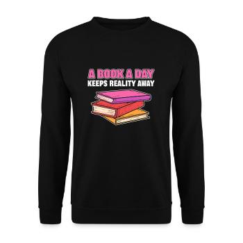A Book A Day Keeps Reality Away Librarian Book - Unisex Pullover - Schwarz - Vorne - Alina (178cm) & Michal (187cm)