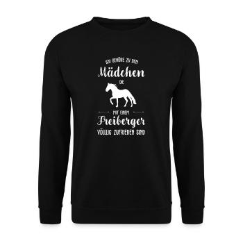 Freiberger I Pony Pferde Spruch Motiv für Reiterin - Unisex Pullover - Schwarz - Vorne - Alina (178cm) & Michal (187cm)