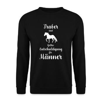 Traber I Pony Pferde Spruch Motiv für Reiterin - Unisex Pullover - Schwarz - Vorne - Alina (178cm) & Michal (187cm)