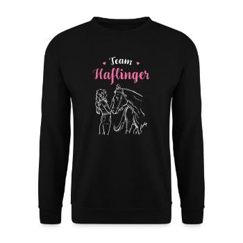 Haflinger I Pony Horse Slogan Motif pour cavalier - Sweat-shirt Unisexe - noir - Devant - Alina (178cm) & Michal (187cm)