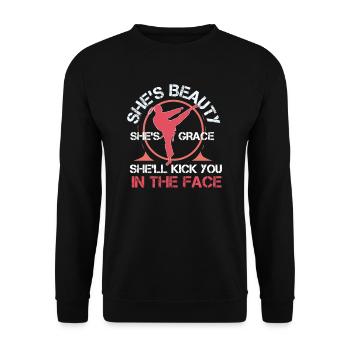 She Is Beauty She Is Grace She Will Kick You In - Unisex Sweatshirt - black - Front - Alina (178cm) & Michal (187cm)